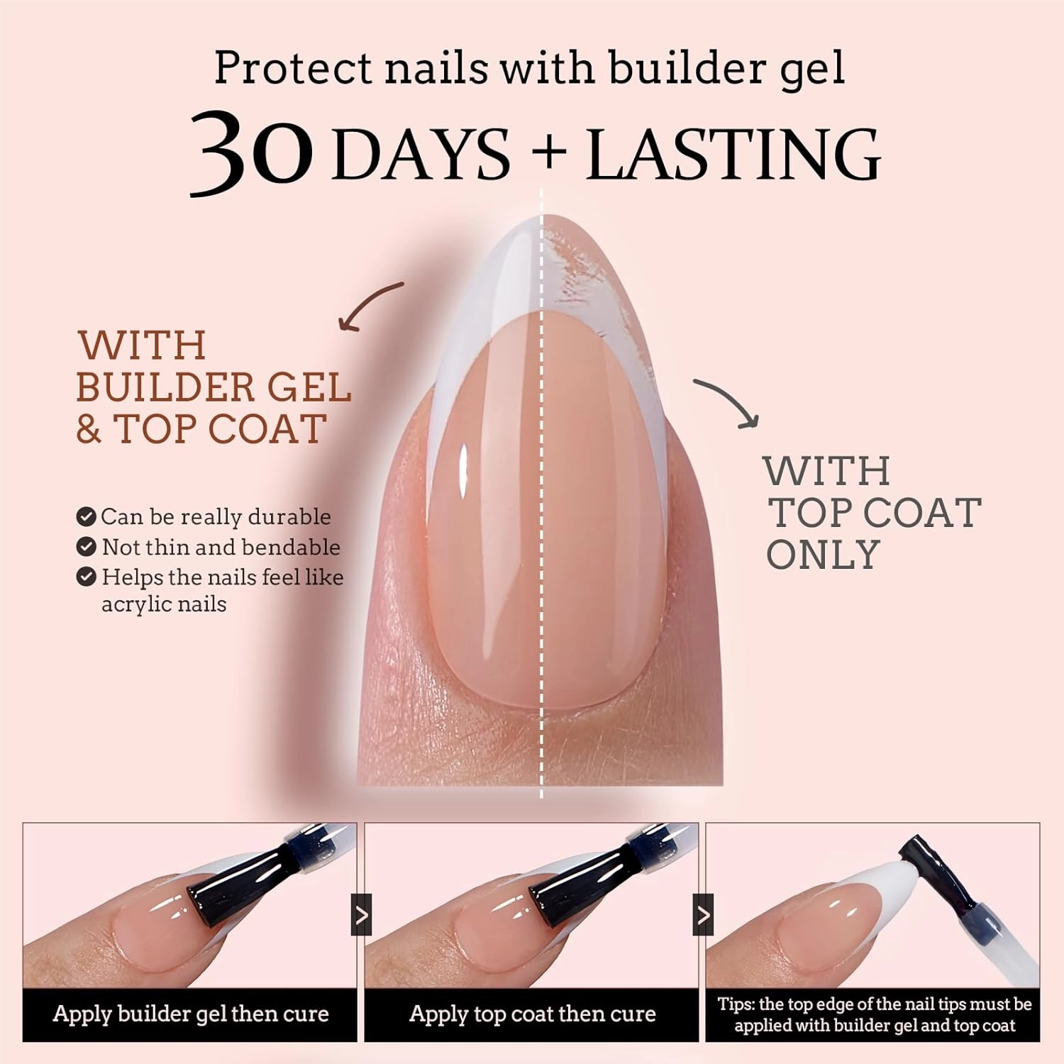 BTArtboxnails Soft Gel Nail Tips - XCOATTIPS French Series French Tip Press on Nails, Short Almond Press On Nails, Nude Acrylic Fake Nails Glue On Nails Extension Set