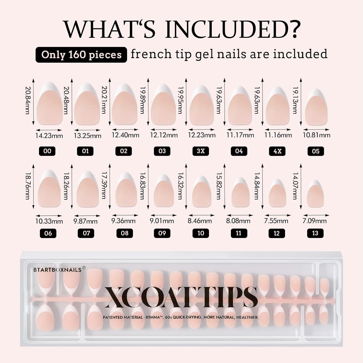 BTArtboxnails Soft Gel Nail Tips - XCOATTIPS French Series French Tip Press on Nails, Short Almond Press On Nails, Nude Acrylic Fake Nails Glue On Nails Extension Set