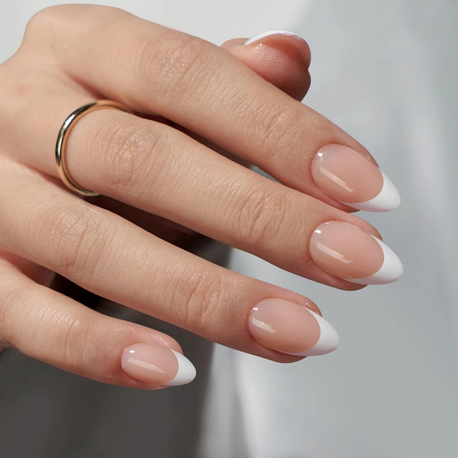 BTArtboxnails Soft Gel Nail Tips - XCOATTIPS French Series French Tip Press on Nails, Short Almond Press On Nails, Nude Acrylic Fake Nails Glue On Nails Extension Set