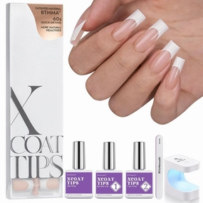 BTArtboxnails Soft Gel Nail Tips and Gel Glue Kit - French Tip Press on Nails Long Square XCOATTIPS Gel Nail Kit, Include Gel Glue, Builder Gel, Top Coat, Nail Lamp Nail Extension