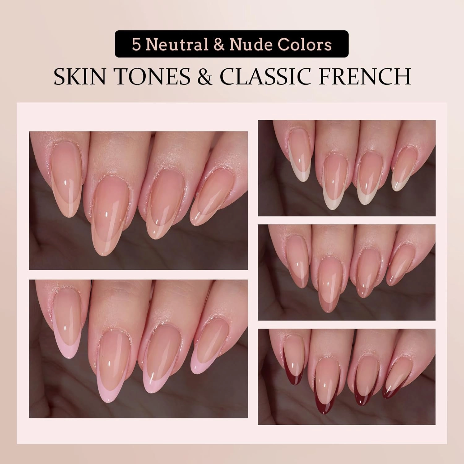 BTArtboxnails XCOATTIPS French Gel Nails - Skin Tones Press on Nails Almond, Medium Soft Gel Nail Tips with Nail Gel, French Protecting Duo, Nail Lamp, All in One Fake Nail