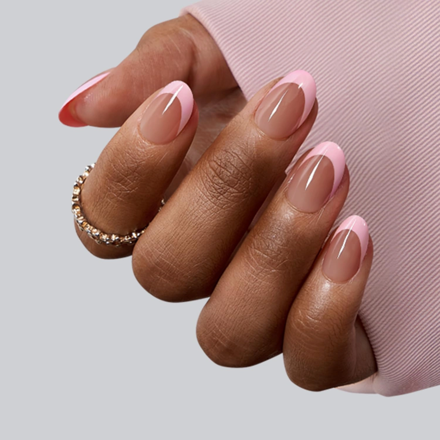 BTArtboxnails XCOATTIPS Pink French Tip Press On Nails - Extra Short Almond Press On Nails, Soft Gel Nail Tips, Soak Off Brown Acrylic Fake Nail Extension in 16 Sizes