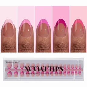 BTArtboxnails XCOATTIPS Pink French Tip Press On Nails - Extra Short Almond Press On Nails, Soft Gel Nail Tips, Soak Off Brown Acrylic Fake Nail Extension in 16 Sizes
