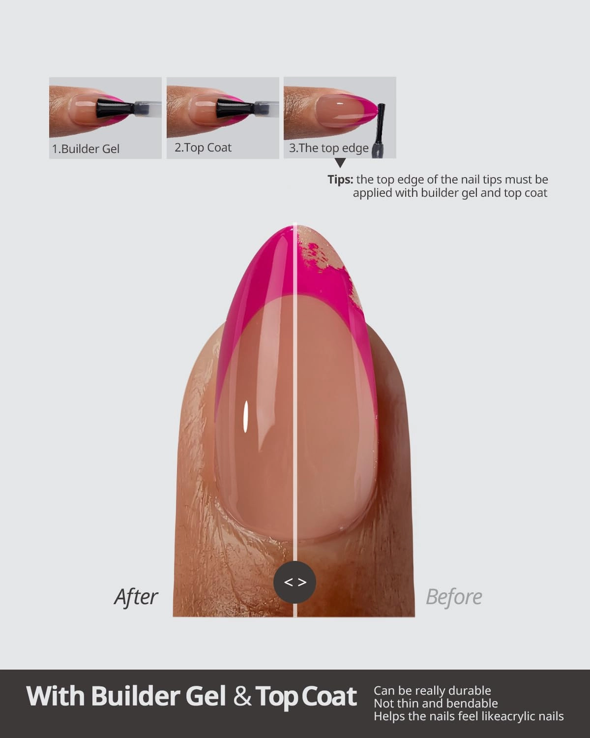 BTArtboxnails XCOATTIPS Pink French Tip Press On Nails - Extra Short Almond Press On Nails, Soft Gel Nail Tips, Soak Off Brown Acrylic Fake Nail Extension in 16 Sizes