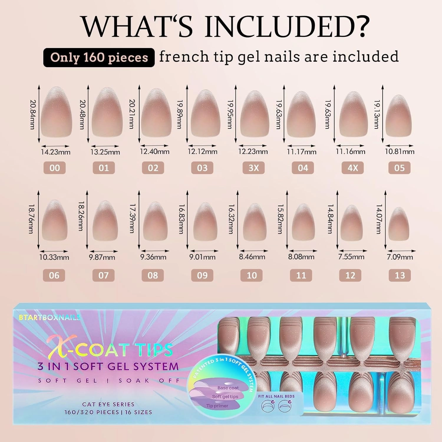 BTArtboxnails XCOATTIPS Press on Nails - Cat Eye Christmas Press on Nails, French Tip Nails Short Almond Nail Tips, Soft Gel Nails False Nail, Soak Off Acrylic Fake Nails Extensions