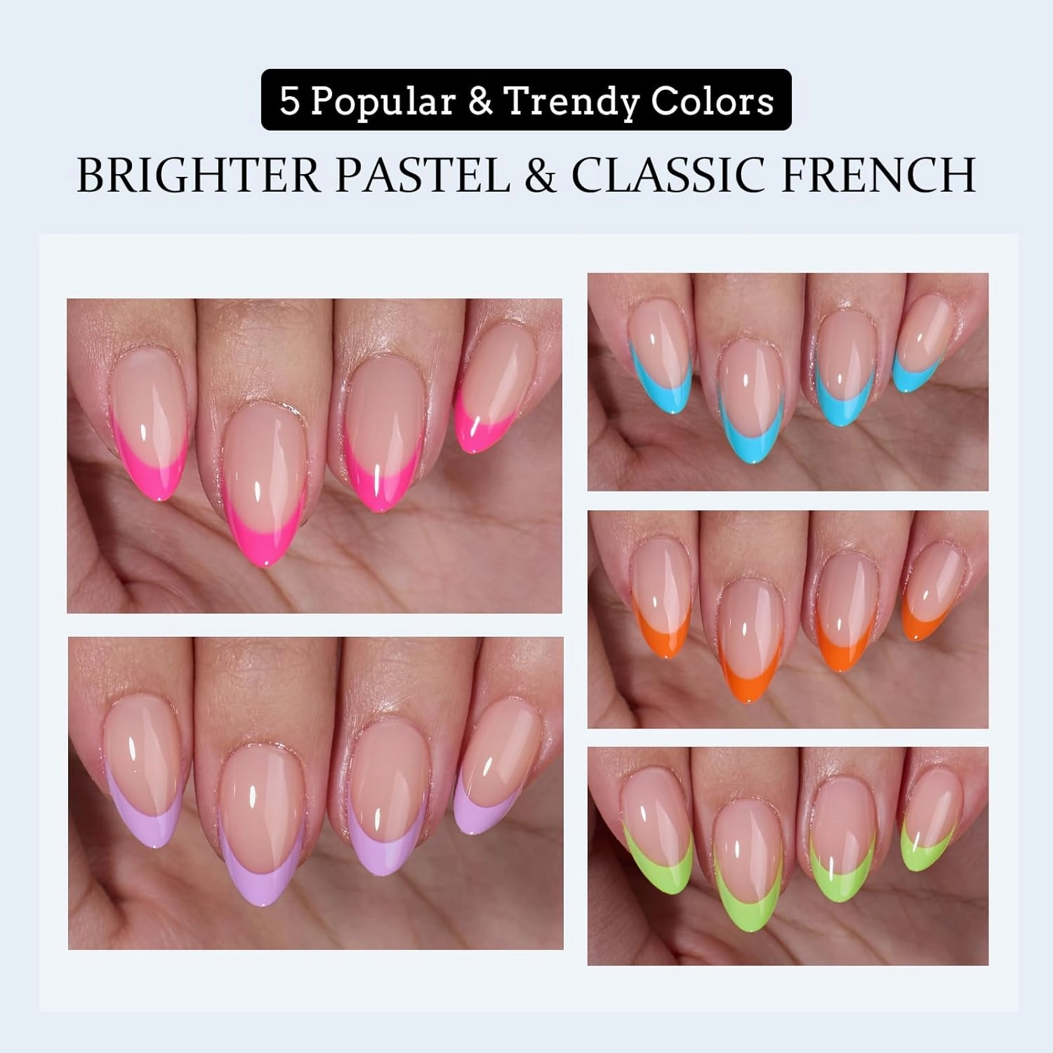 BTArtboxnails XCOATTIPS Press on Nails - French Tip Nails Short Almond, Brighter Pastel Soft Gel Nail Tips False Nail, Soak Off Acrylic Fake Nails Art Home DIY