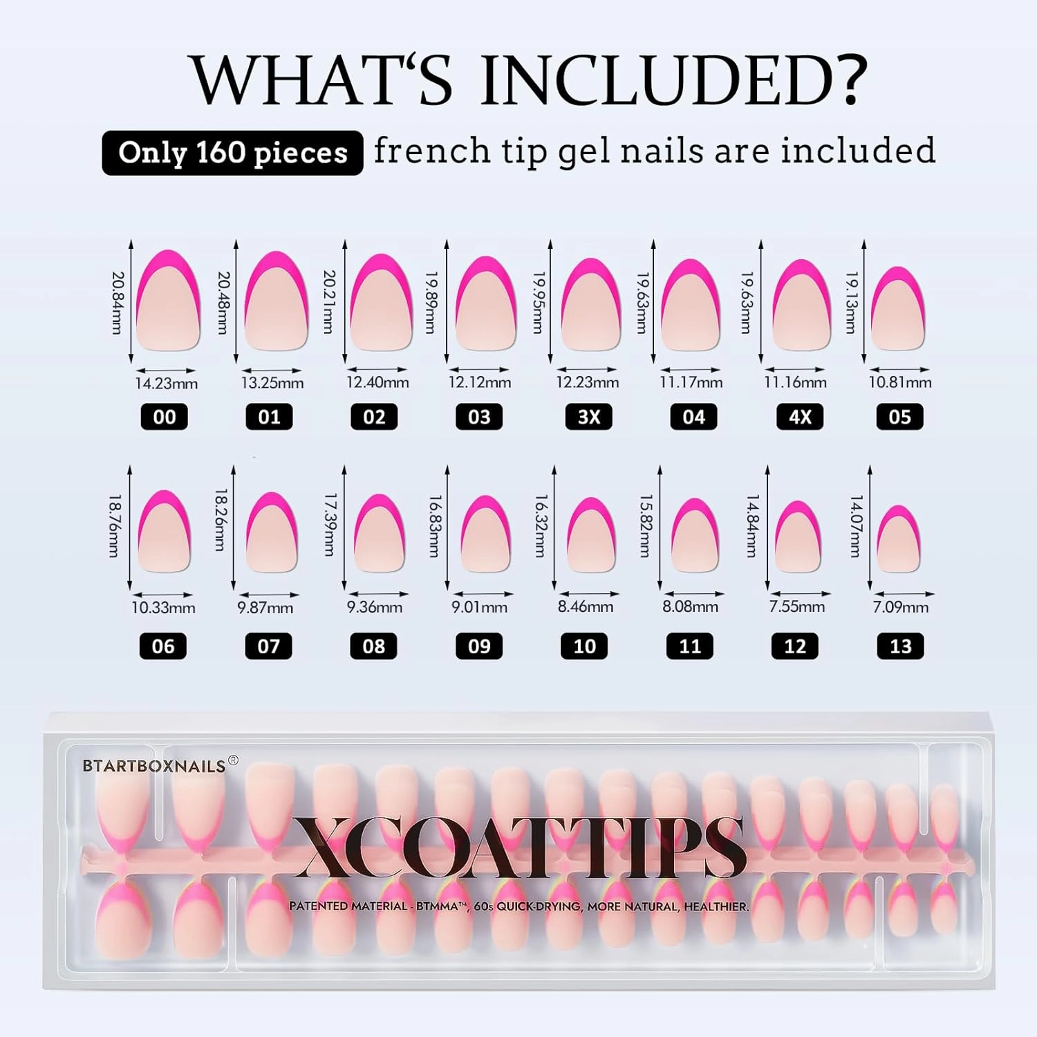 BTArtboxnails XCOATTIPS Press on Nails - French Tip Nails Short Almond, Brighter Pastel Soft Gel Nail Tips False Nail, Soak Off Acrylic Fake Nails Art Home DIY