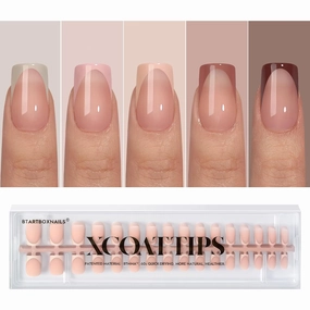 BTArtboxnails XCOATTIPS Press on Nails - French Tip Press on Nails, Fake Nails Short Square Nail Tips, Skin Tones Soft Gel Material Acrylic False Nails Gift for DIY at Home