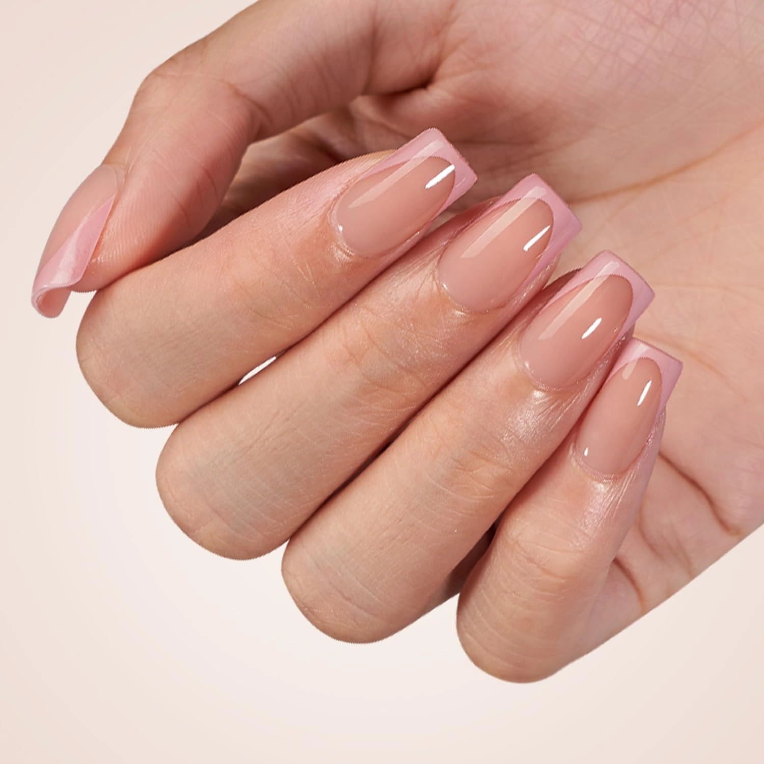 BTArtboxnails XCOATTIPS Press on Nails - French Tip Press on Nails, Fake Nails Short Square Nail Tips, Skin Tones Soft Gel Material Acrylic False Nails Gift for DIY at Home
