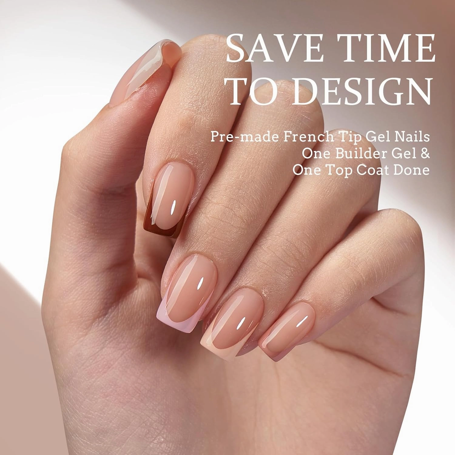 BTArtboxnails XCOATTIPS Press on Nails - French Tip Press on Nails, Fake Nails Short Square Nail Tips, Skin Tones Soft Gel Material Acrylic False Nails Gift for DIY at Home