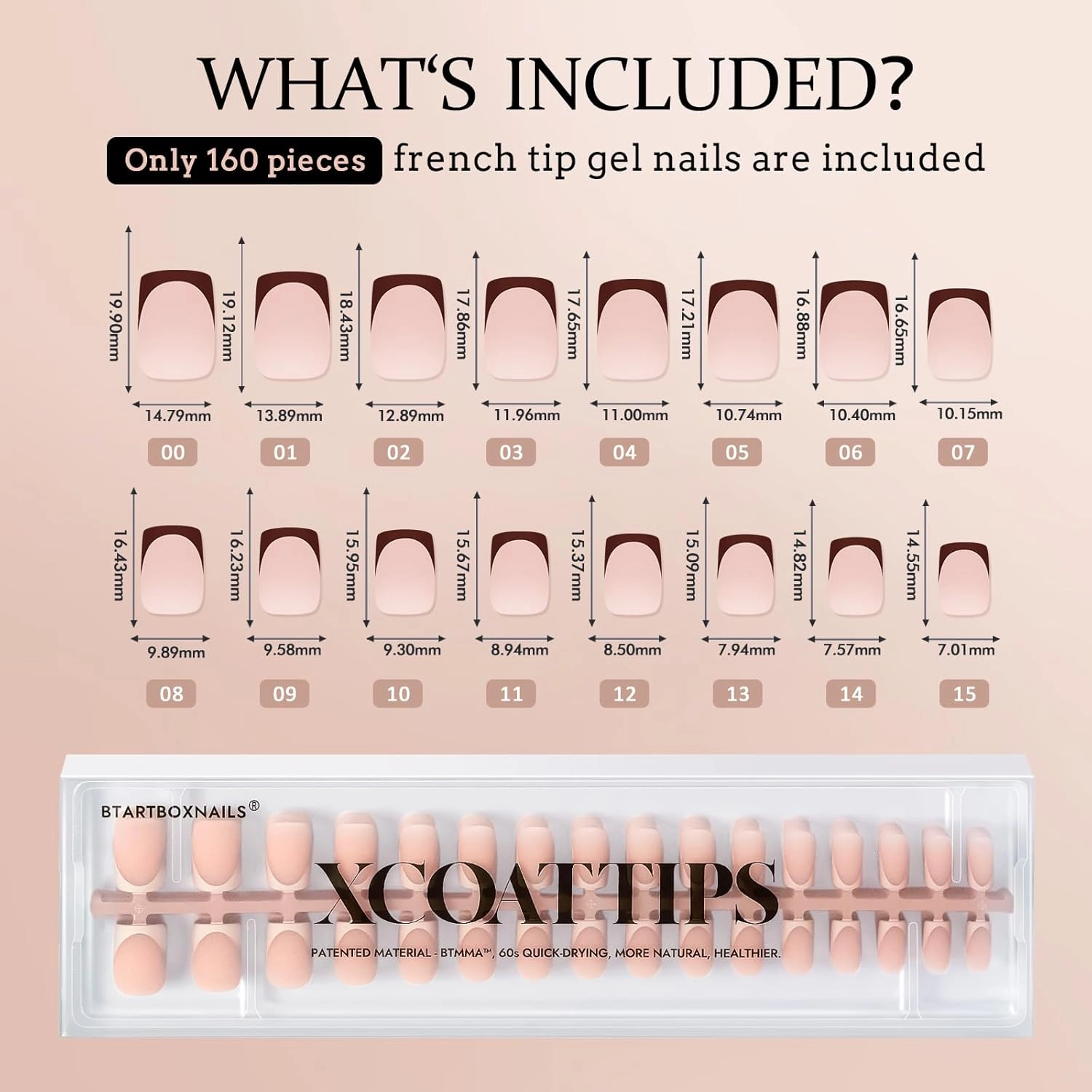 BTArtboxnails XCOATTIPS Press on Nails - French Tip Press on Nails, Fake Nails Short Square Nail Tips, Skin Tones Soft Gel Material Acrylic False Nails Gift for DIY at Home