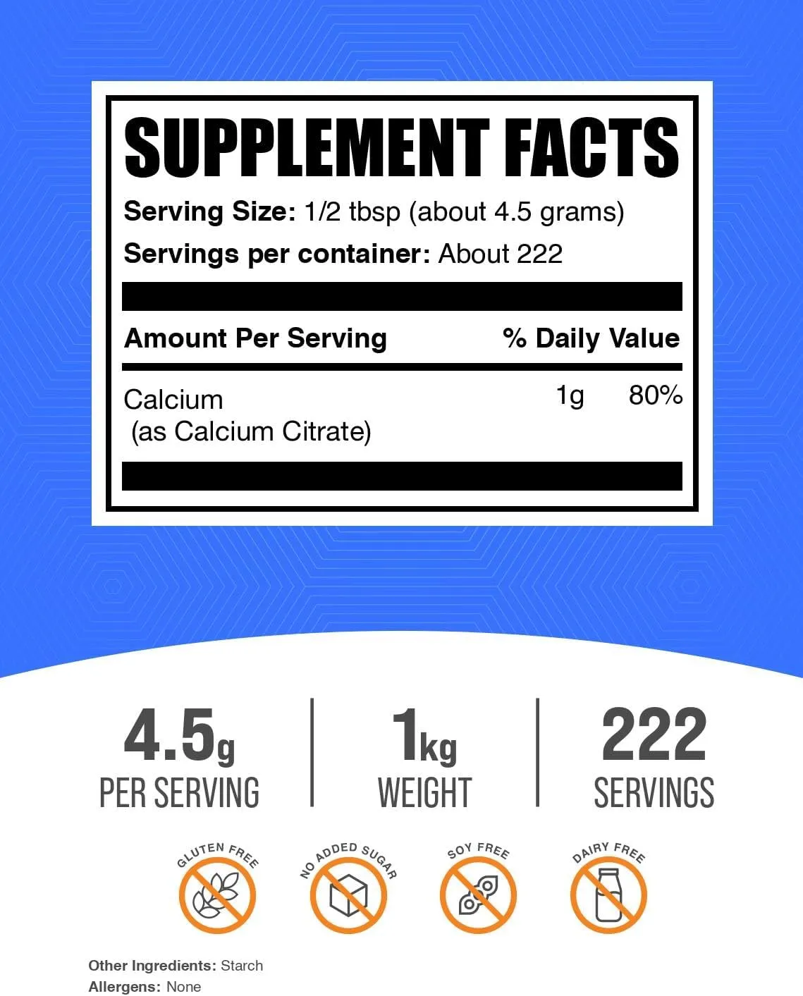 BulkSupplements.com Calcium Citrate Powder - Calcium Supplement, High Bioavailable - Unflavored & Gluten Free, 4.5g per Serving, 1kg (2.2 lbs) (Pack of 1)