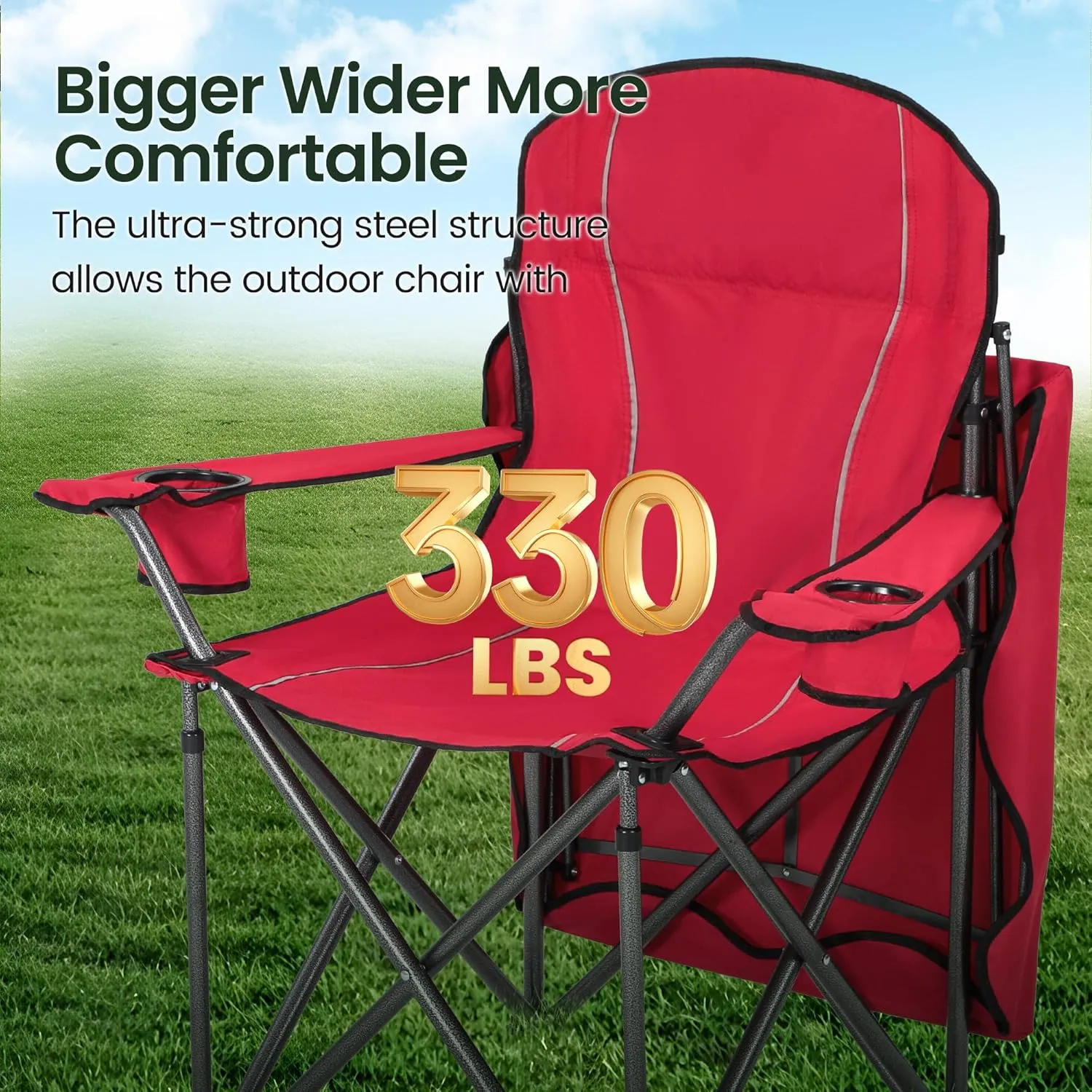 Camping Chairs with Shade Canopy for Adults, Foldable Portable Canopy Chair, Folding Lawn Outdoor Chair with Canopy for Beach, Camping, Support 350 LBS, Red