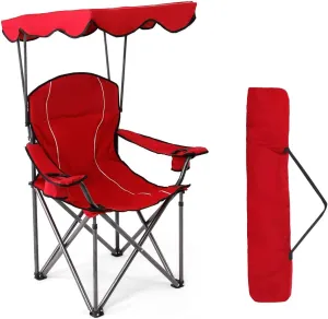 Camping Chairs with Shade Canopy for Adults, Foldable Portable Canopy Chair, Folding Lawn Outdoor Chair with Canopy for Beach, Camping, Support 350 LBS, Red