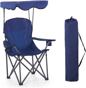 Camping Chairs with Shade, Foldable Canopy Chair, Folding Camping Shade Chair for Outdoor, Camping, Patio, Support 350 LBS, Navy