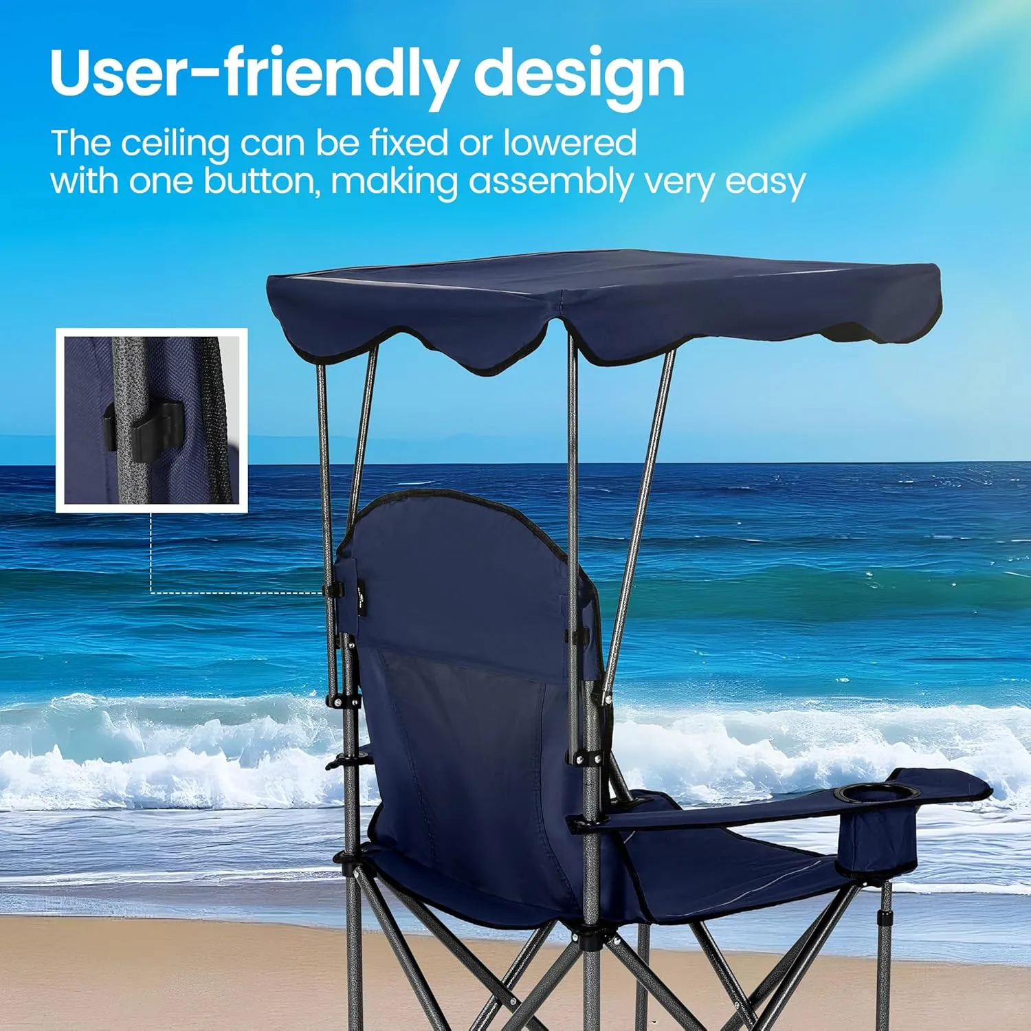 Camping Chairs with Shade, Foldable Canopy Chair, Folding Camping Shade Chair for Outdoor, Camping, Patio, Support 350 LBS, Navy