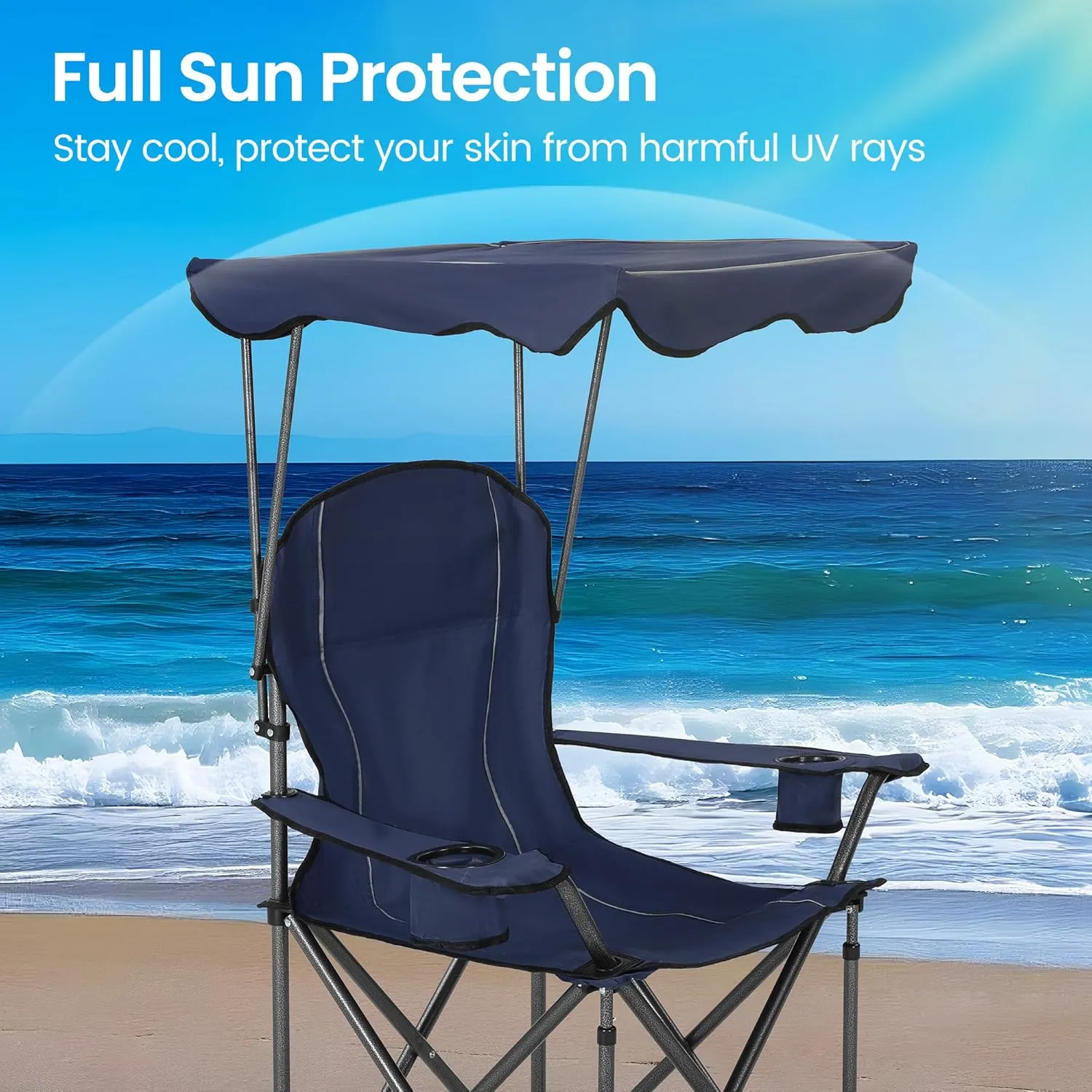 Camping Chairs with Shade, Foldable Canopy Chair, Folding Camping Shade Chair for Outdoor, Camping, Patio, Support 350 LBS, Navy