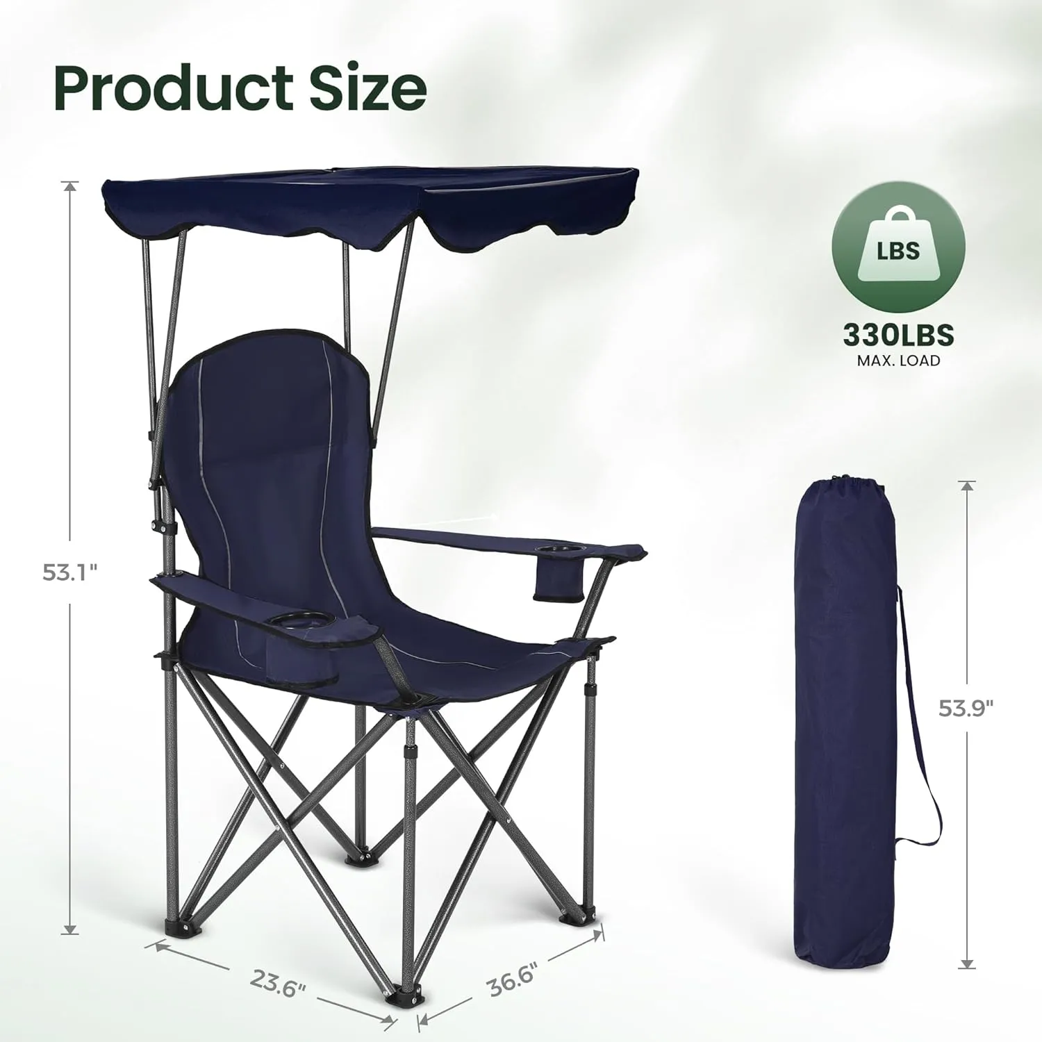 Camping Chairs with Shade, Foldable Canopy Chair, Folding Camping Shade Chair for Outdoor, Camping, Patio, Support 350 LBS, Navy