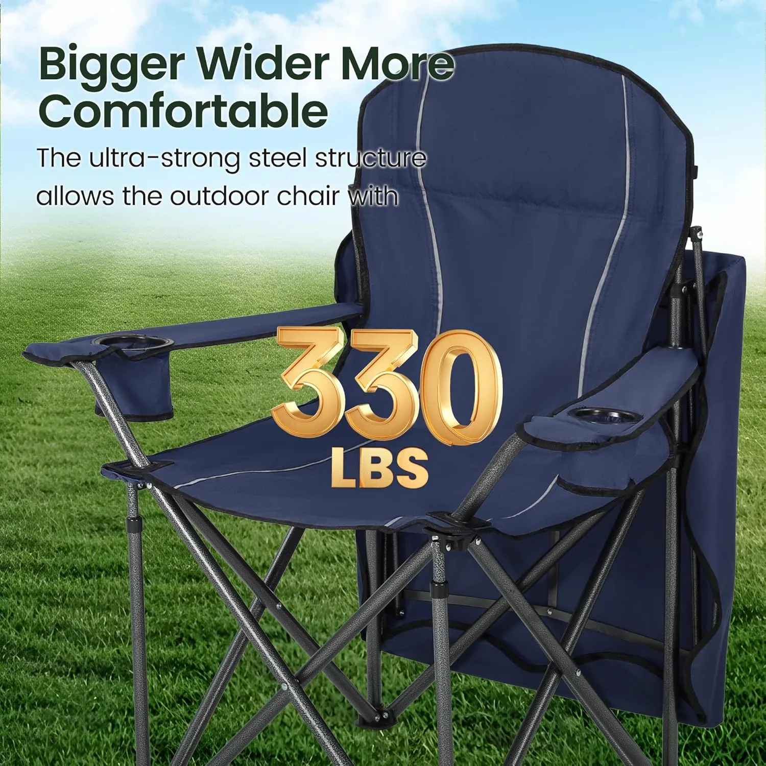 Camping Chairs with Shade, Foldable Canopy Chair, Folding Camping Shade Chair for Outdoor, Camping, Patio, Support 350 LBS, Navy