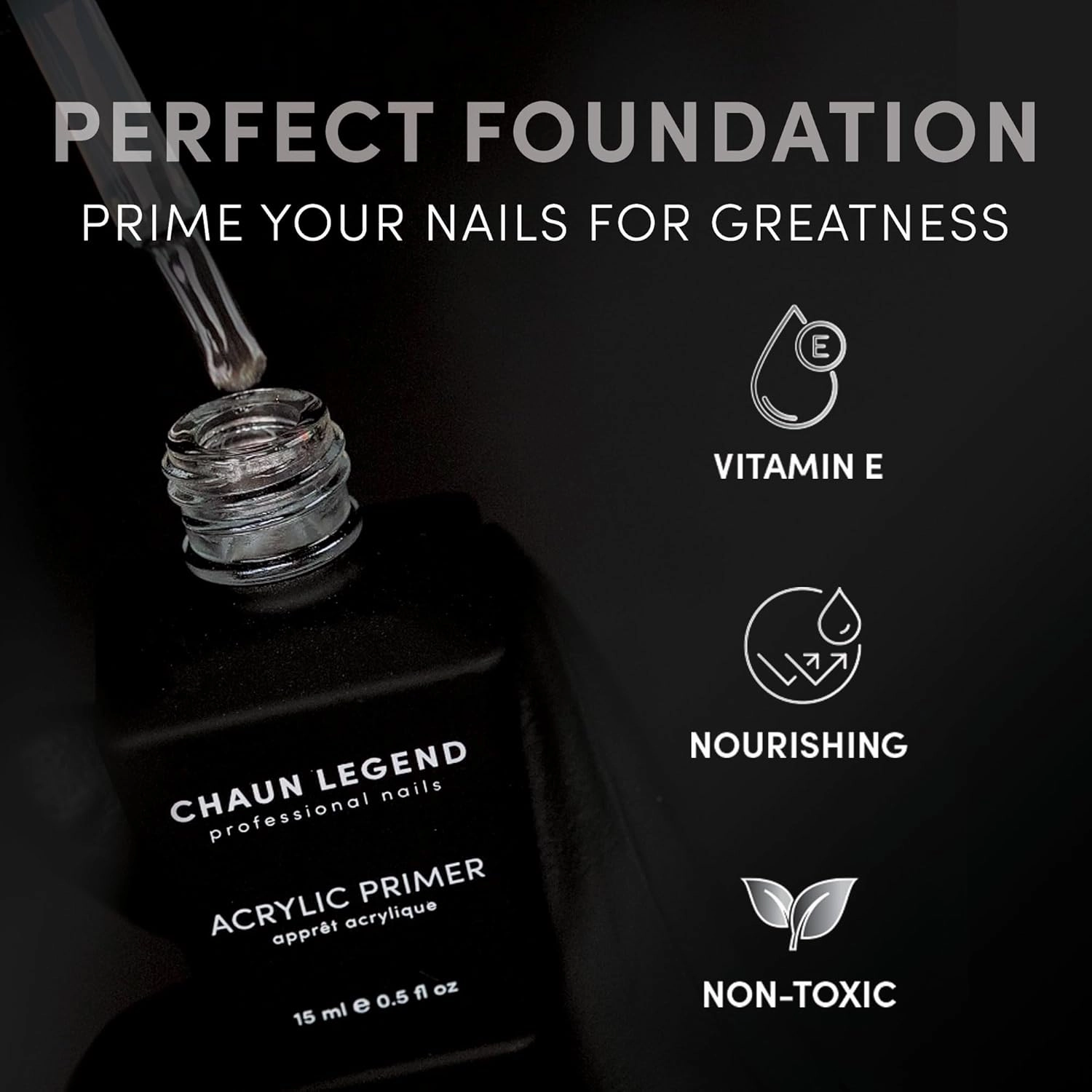 CHAUN LEGEND Acrylic Primer | Vitamin E Infused, Non-Acid Formula | Nourishes, Strengthens, and Primes for Flawless, Long-Lasting Acrylic Powder Nail Extensions | 15ml