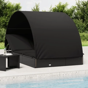 Comfortable Outdoor Relaxation with 2-Person Sunbed, Adjustable Roof for Shade, Durable Rattan, Poolside or Balcony, Black