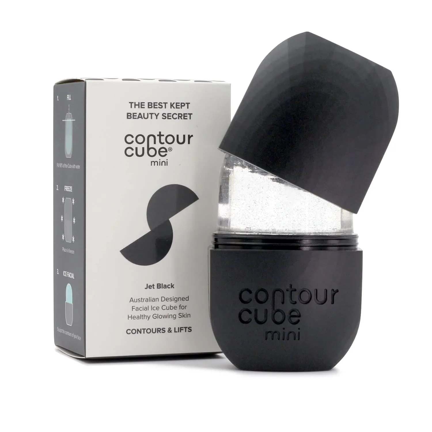Contour Cube Original - Ice Roller for Sculpting & De-Puffing - Face Ice Roller & Massager with BPA-Free Silicone - Ice Mold for Face - Skin Care Tools for Daily Skincare (180ml) - Jet Black
