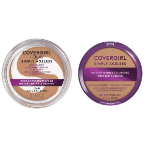 COVERGIRL Simply Ageless Instant Wrinkle-Defying 0.4 Fl Oz Foundation & 0.39 Oz Pressed Powder Bundle