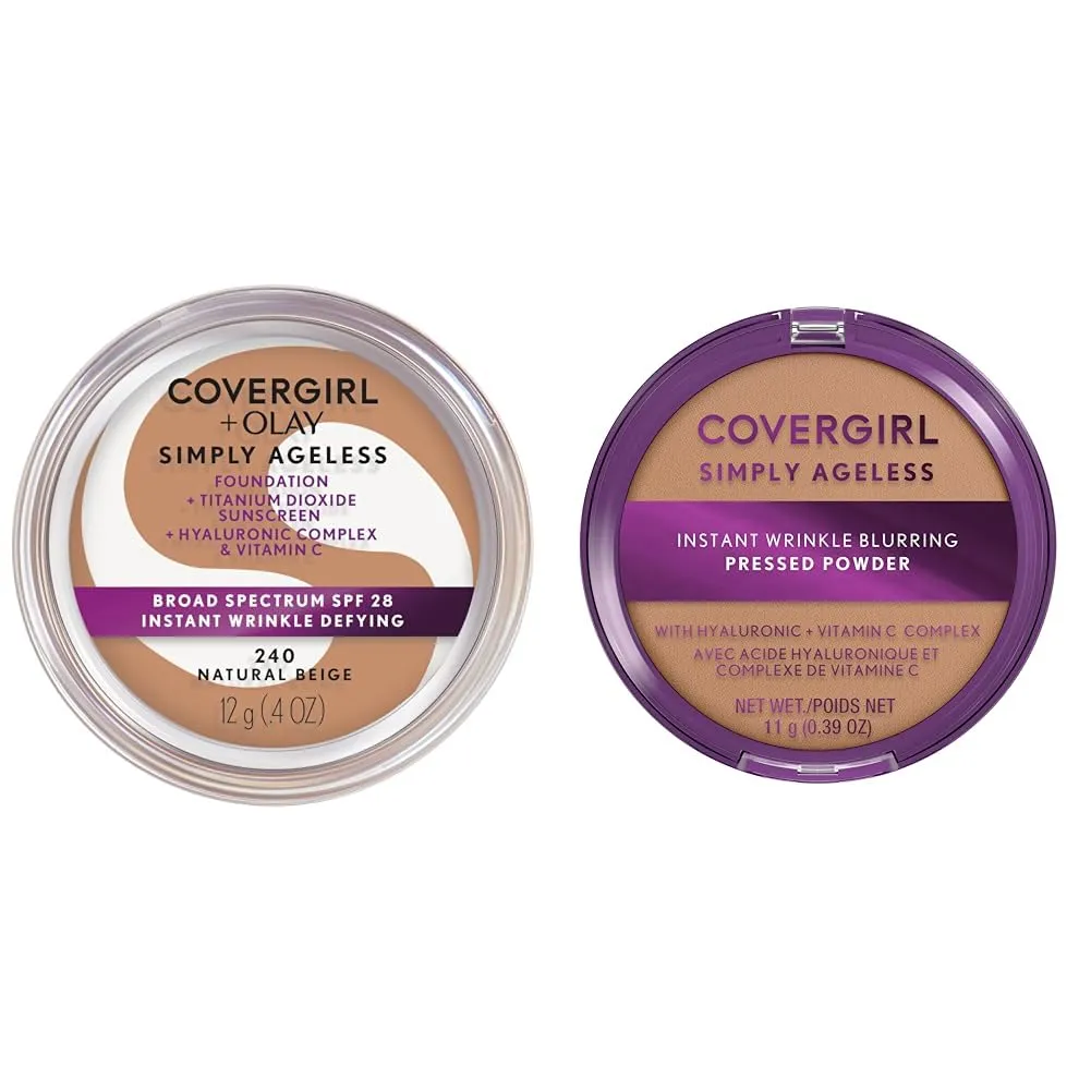 COVERGIRL Simply Ageless Instant Wrinkle-Defying 0.4 Fl Oz Foundation & 0.39 Oz Pressed Powder Bundle