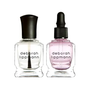 Deborah Lippmann Base & Top Coat with Primer Set | Strengthen & Protect Nail Polish, Promotes Healthy Growth | Hard Rock & 2 Second Nail Primer Bundle