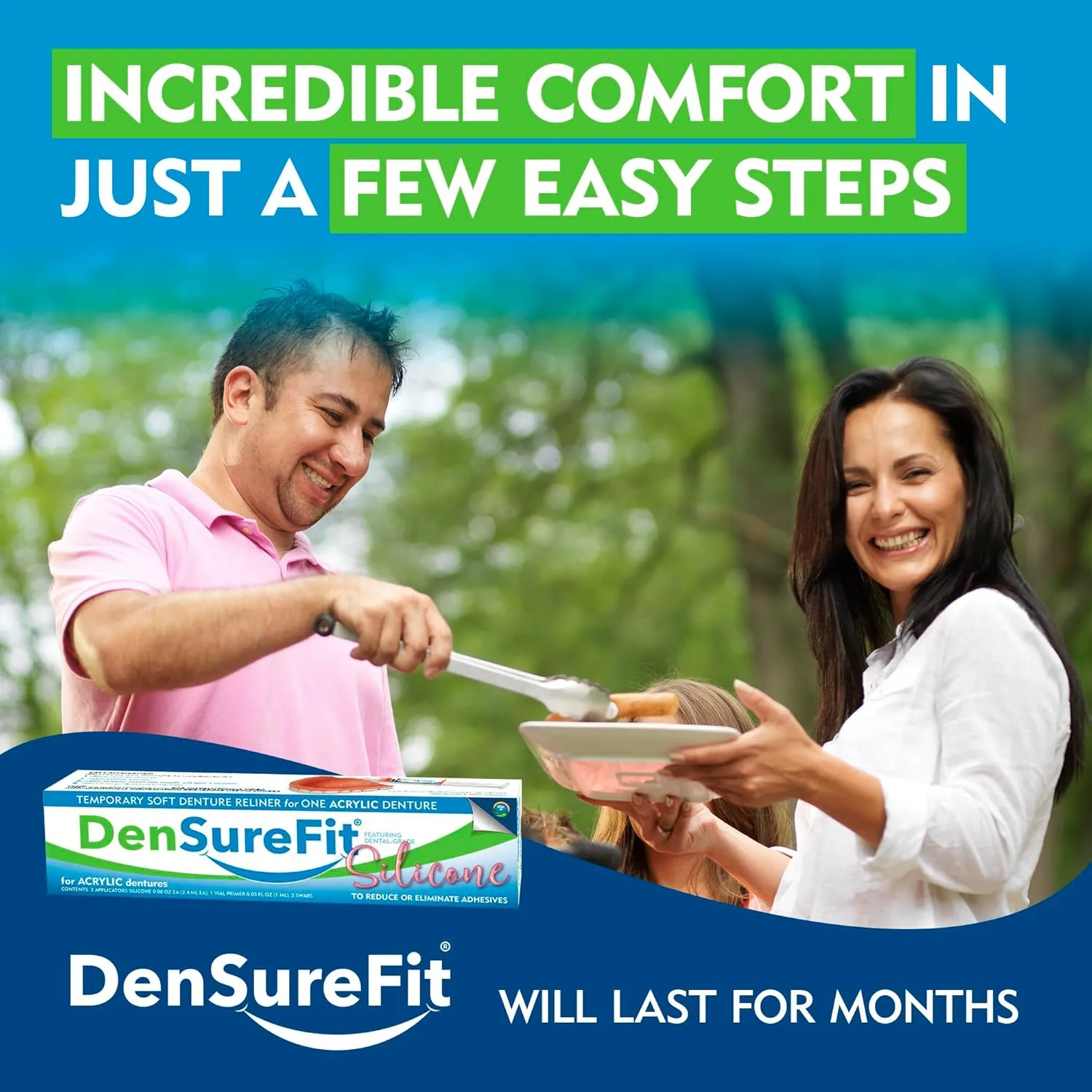 DenSureFit Upper Denture Reline Kit, Soft Silicone Denture Reliner Repair and Care Combo Kit with Extra Comfort Liner, Refit and Tighten for a Secure, Comfortable Fit