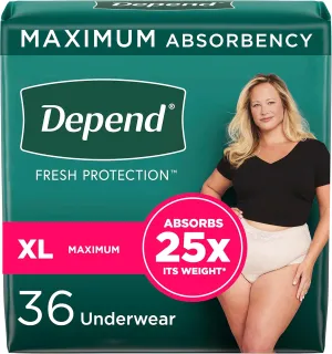Depend FIT-Flex Incontinence Underwear for Women, Disposable, Maximum Absorbency, Extra-Large, Blush, 36 Count