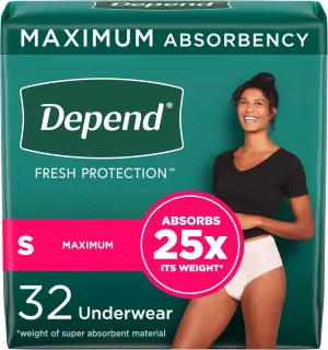 Depend Fresh Protection Adult Incontinence & Postpartum Bladder Leak Underwear for Women, Disposable, Maximum, Small, Blush, 32 Count, Packaging May Vary