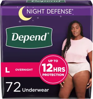 Depend Night Defense Adult Incontinence & Postpartum Bladder Leak Underwear for Women, Disposable, Overnight, Large, Blush, 72 Count, Packaging May Vary