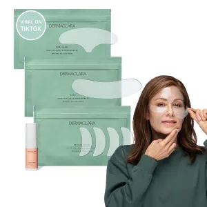 Dermaclara Face Patches Kit - Anti Wrinkle Patches for Forehead, Smile Lines, Silicone Anti-Wrinkle Frown Line Treatment, Up to 30 Uses - 1 Forehead, 2 Mouth, 2 Eye, 1 Neck & 1 Patch Prep Cleanser