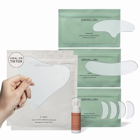 Dermaclara Face Patches Kit - Anti Wrinkle Patches for Forehead, Smile Lines, Silicone Anti-Wrinkle Reusable Pads, Up to 30 Uses - 1 Forehead, 4 Eye & Mouth, 1 Neck, 2 Chest & 1 Patch Prep Cleanser