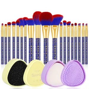Docolor 19Pcs Bastet Cat Makeup Brush Set   Makeup Brushes Cleaner Set,Premium Synthetic Kabuki Foundation Blending Rainbow Make Up Brush Set with Solid Soap Cleanser & Color Removal Sponge