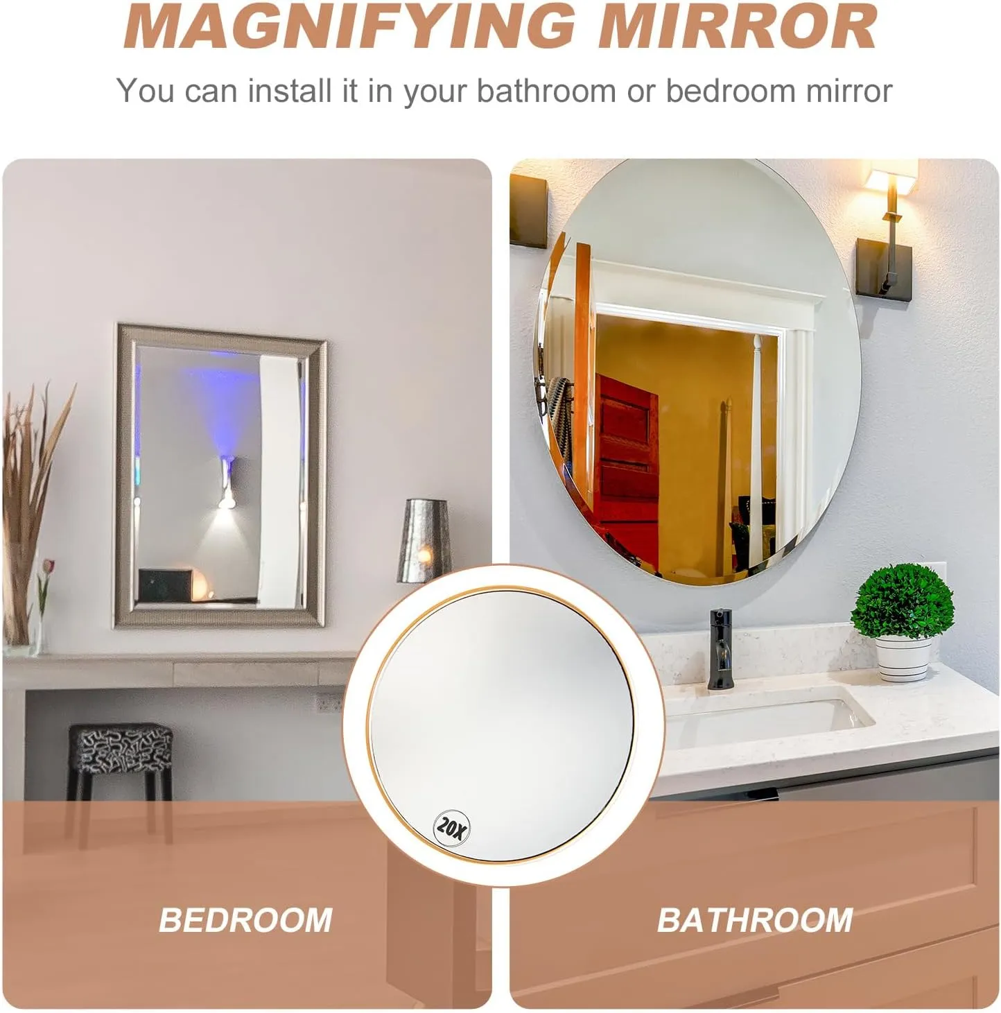 DOITOOL Magnifying Makeup Mirror with 3 Suction Cups,20x Magnifying Mirror Suction Cup Mirror Wall Mounting Mirror Travel Mirror for Shaving Beauty Bathroom