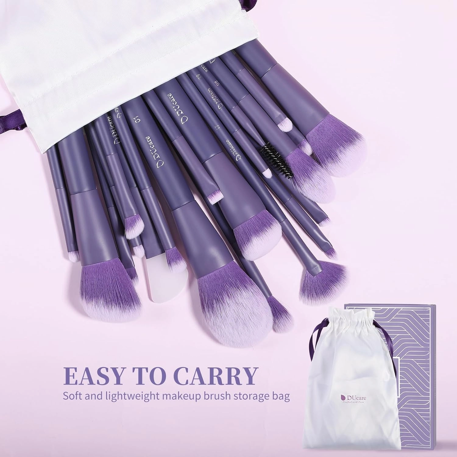 DUcare Makeup Brushes Professional 20Pcs Purple Makeup Brush set with Silicone Face Mask Brush Kabuki Foundation Blending Powder Blush Concealers Eyeshadows Brushes