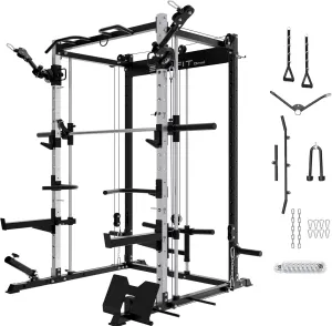 Eonfit E3 Smith Machine for Home Gym Equipment, Multi-Function Power Cage Squat Rack with Cable Crossover LAT Pulldown Pulley System All in One