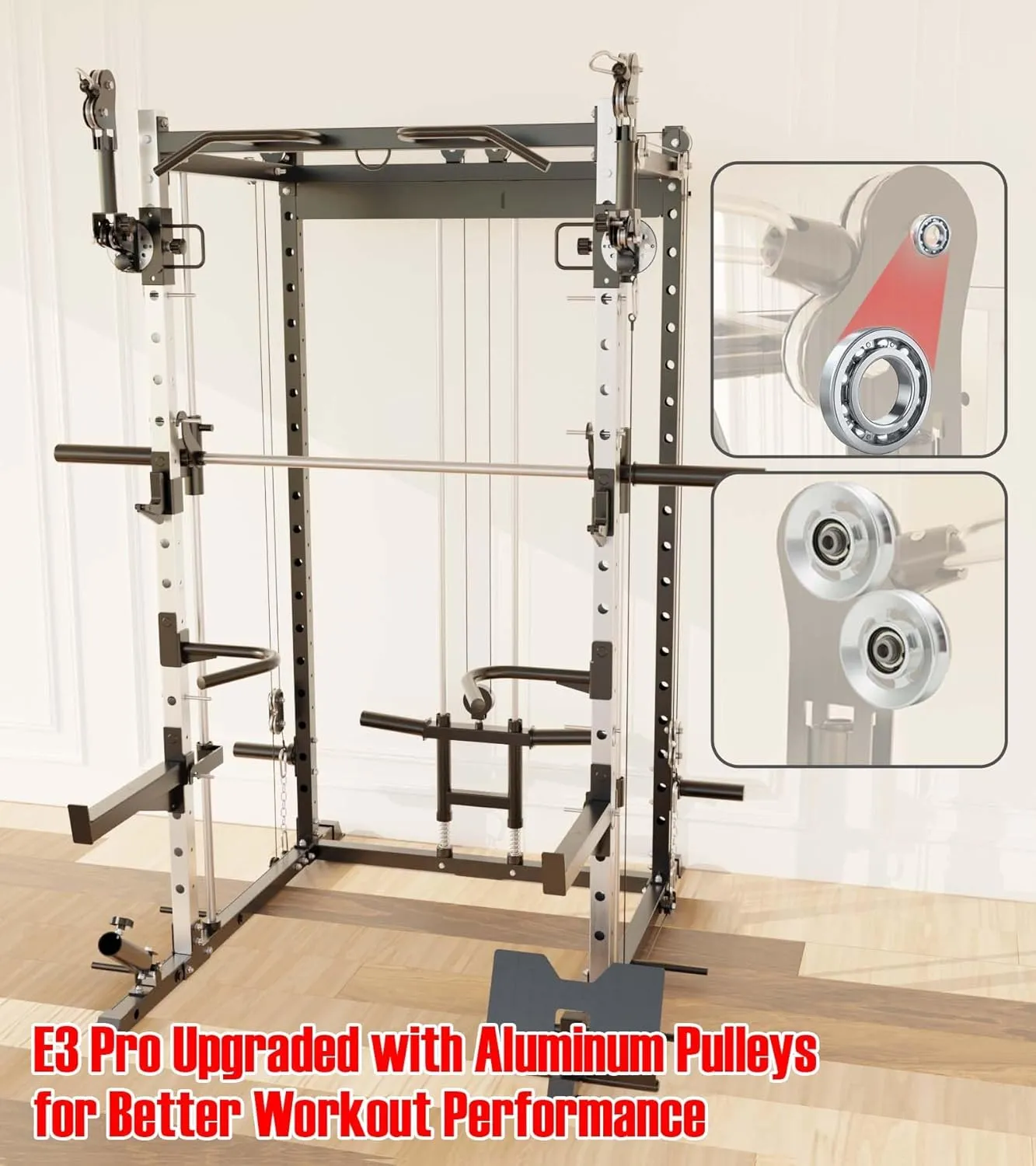 Eonfit E3 Smith Machine for Home Gym Equipment, Multi-Function Power Cage Squat Rack with Cable Crossover LAT Pulldown Pulley System All in One