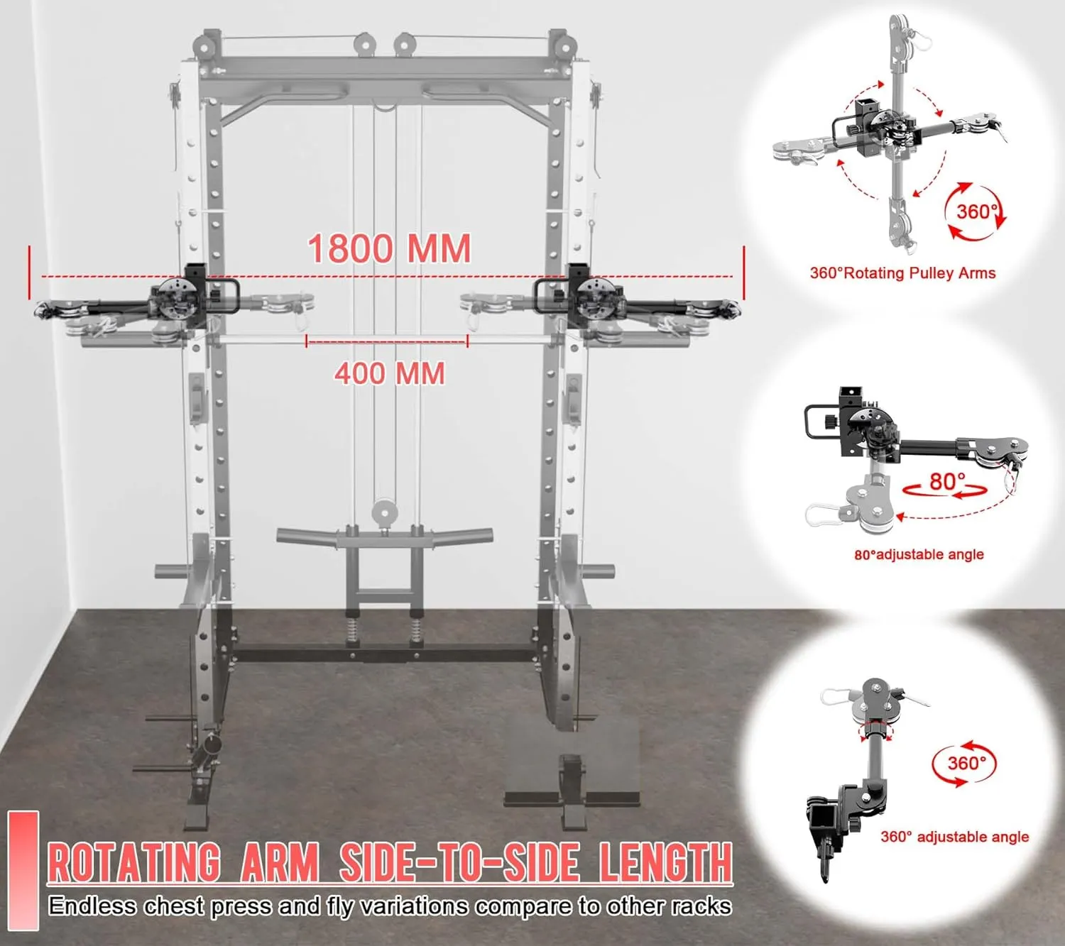 Eonfit E3 Smith Machine for Home Gym Equipment, Multi-Function Power Cage Squat Rack with Cable Crossover LAT Pulldown Pulley System All in One