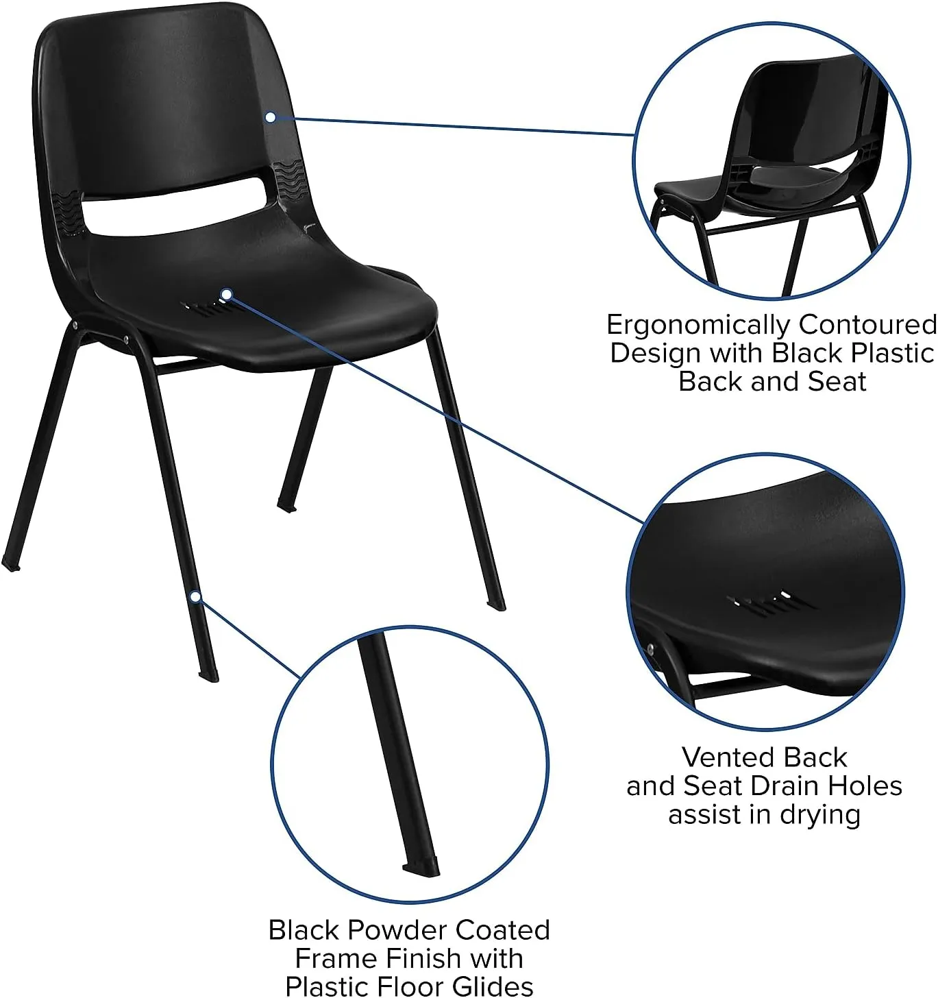 Flash Furniture 5 Pack HERCULES Series 440 lb. Capacity Kid's Black Ergonomic Shell Stack Chair with Black Frame and 14" Seat Height