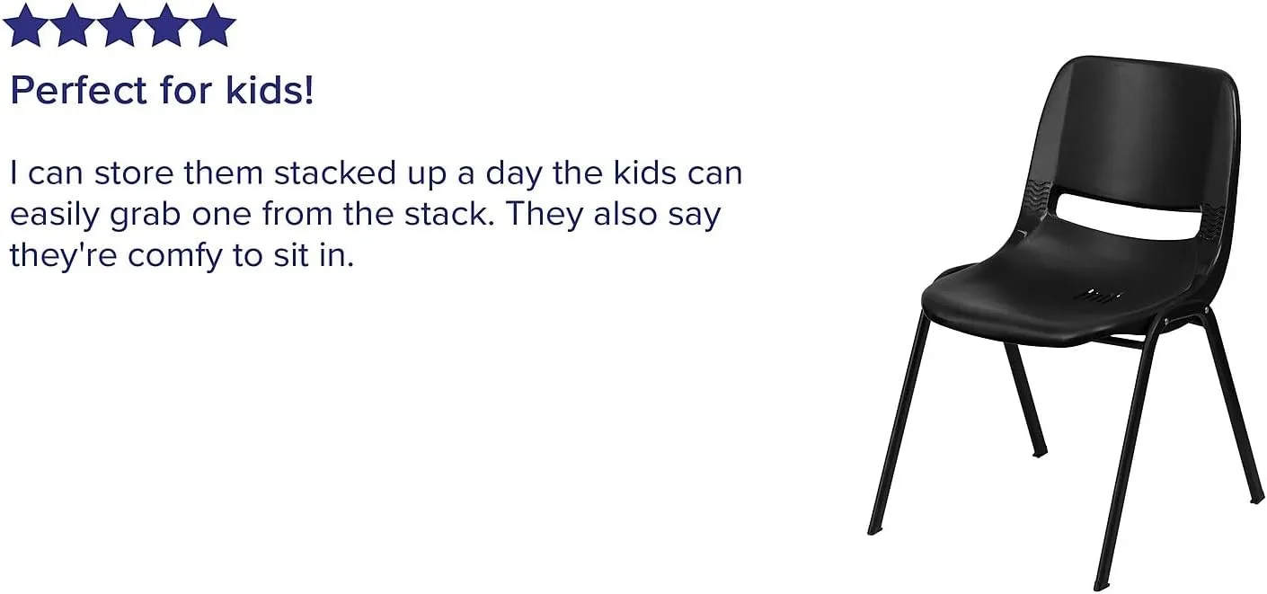 Flash Furniture 5 Pack HERCULES Series 440 lb. Capacity Kid's Black Ergonomic Shell Stack Chair with Black Frame and 14" Seat Height