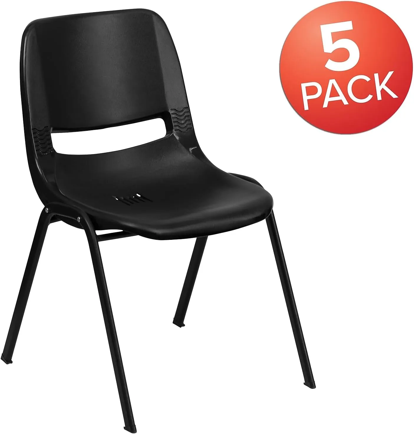 Flash Furniture 5 Pack HERCULES Series 440 lb. Capacity Kid's Black Ergonomic Shell Stack Chair with Black Frame and 14" Seat Height