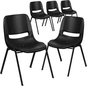 Flash Furniture 5 Pack HERCULES Series 440 lb. Capacity Kid's Black Ergonomic Shell Stack Chair with Black Frame and 14" Seat Height