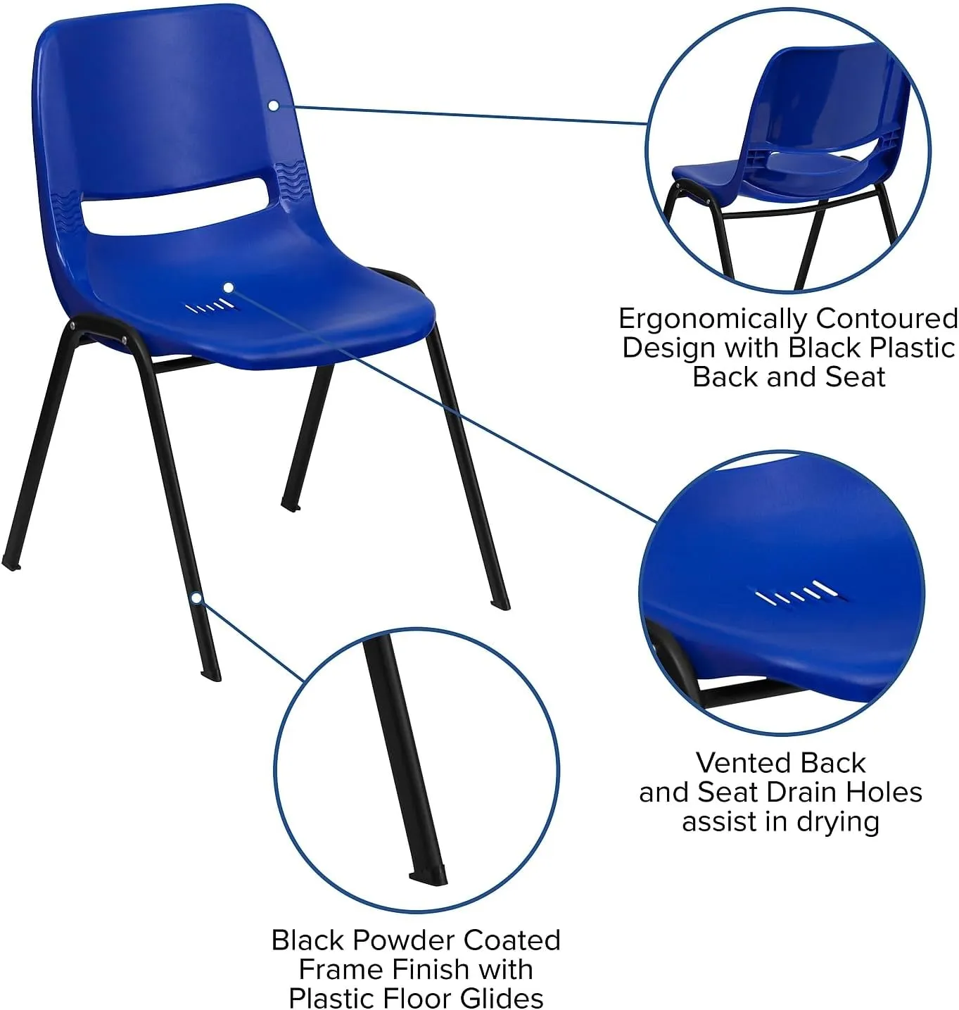 Flash Furniture 5 Pack HERCULES Series 440 lb. Capacity Kid's Navy Ergonomic Shell Stack Chair with Black Frame and 14" Seat Height