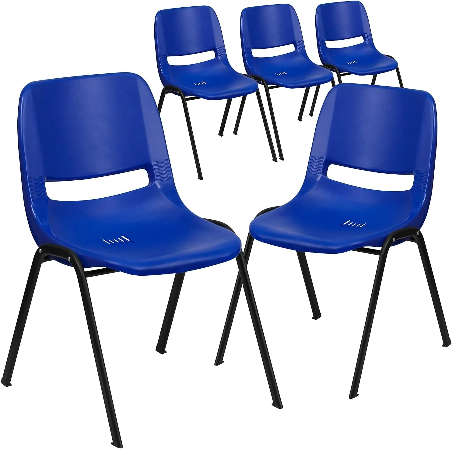 Flash Furniture 5 Pack HERCULES Series 440 lb. Capacity Kid's Navy Ergonomic Shell Stack Chair with Black Frame and 14" Seat Height
