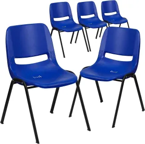 Flash Furniture 5 Pack HERCULES Series 440 lb. Capacity Kid's Navy Ergonomic Shell Stack Chair with Black Frame and 14" Seat Height