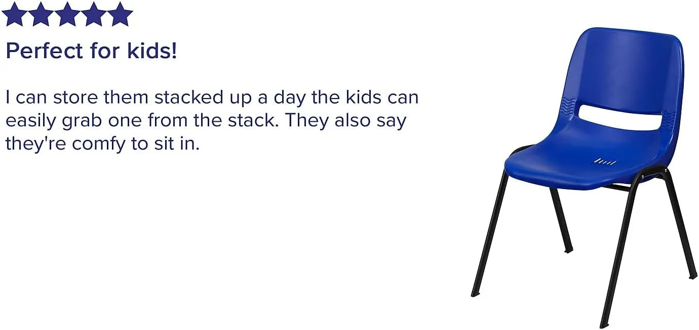 Flash Furniture 5 Pack HERCULES Series 440 lb. Capacity Kid's Navy Ergonomic Shell Stack Chair with Black Frame and 14" Seat Height