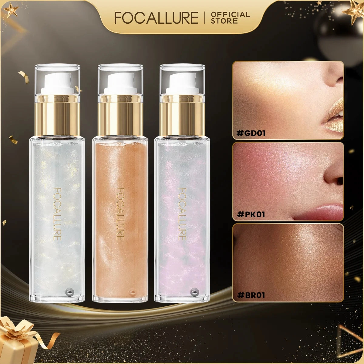 FOCALLURE Glitter Shiny Body Spray Pearlescent Long-Lasting Setting Spray Hydrating Mermaid Highlighter Face Makeup Cosmetics